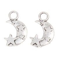 Colgante de la aleación del cinc, aleación de zinc, Luna y estrella, chapado en color de plata antigua, libre de plomo & cadmio, 9x14x2mm, agujero:aproximado 1mm, aproximado 330PCs/Bolsa, Vendido por Bolsa