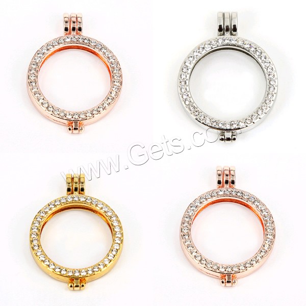 Zinc Alloy Floating Locket Pendant Frame, Flat Round, plated, with rhinestone, more colors for choice, 33x7mm, Hole:Approx 3x6mm, Sold By PC