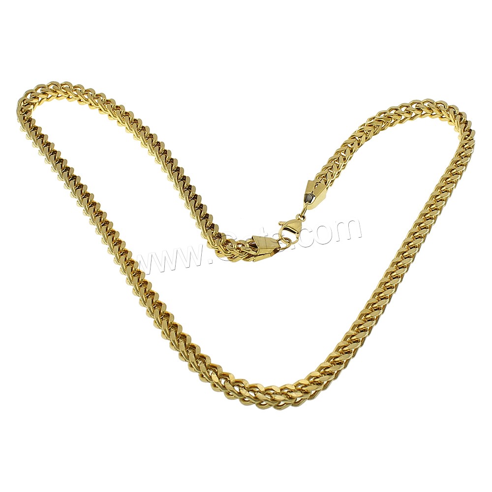 Stainless Steel Chain Necklace, gold color plated, wheat chain & different size for choice, Sold By Strand