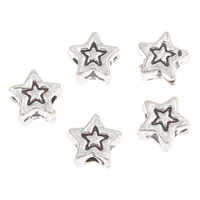 Granos de estrellas la aleación del cinc, aleación de zinc, chapado en color de plata antigua, libre de plomo & cadmio, 5.5x3mm, agujero:aproximado 1mm, aproximado 625PCs/Bolsa, Vendido por Bolsa