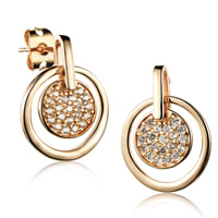 Boucles d'oreilles en laiton zircon cubique pavent, Plaqué de couleur d'or rose, pavé de micro zircon Vendu par paire