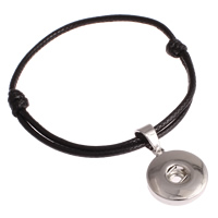 Bracelet bouton snap, alliage de zinc, avec cuir PU, Plat rond, Placage de couleur platine, sans plomb et cadmium Diamètre inté Environ 6mm Environ 7 pouce, Vendu par brin