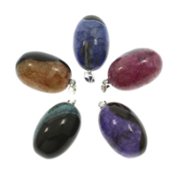 Agate fissure Pendentif, avec caution de fer, ovale, Placage de couleur platine, plus de couleurs à choisir - Environ Vendu par PC