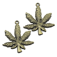 Pendentifs feuilles en alliage de zinc , Feuille de marijuana, Plaqué de couleur de bronze antique Environ 2mm, Vendu par PC