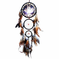 Fashion Dreamcatcher, Eisen, mit Feder & Nylonschnur & Baumwollsamt & Glas-Rocailles, flache Runde, frei von Nickel, Blei & Kadmium, 160x750mm, verkauft von PC