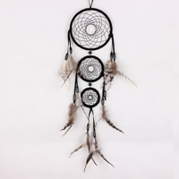 Fashion Dreamcatcher, Eisen, mit Feder & Nylonschnur & Glas-Rocailles, flache Runde, zweifarbig, frei von Nickel, Blei & Kadmium, 130x600mm, verkauft von PC