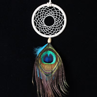 Mode Dreamcatcher, fer, avec plume & corde en nylon & velours de coton, Plat rond, protéger l'environnement, sans nickel, plomb et cadmium Vendu par PC