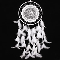 Mode Dreamcatcher, fer, avec plume & corde en nylon & perles de rocaille en verre, Plat rond, blanc, protéger l'environnement, sans nickel, plomb et cadmium Vendu par PC