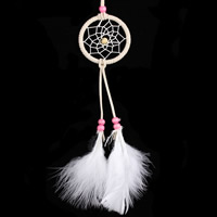 Mode Dreamcatcher, fer, avec plume & corde en nylon & velours de coton & bois, Plat rond, deux tons, protéger l'environnement, sans nickel, plomb et cadmium Vendu par PC