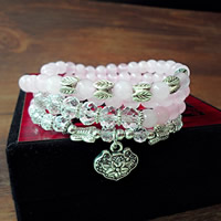 cuarzo rosado Pulsera, con Cristal & aleación de zinc, Cerradura de la longevidad, chapado en color de plata antigua, natural & 4-aro & facetas, 700mm, longitud:aproximado 27.5 Inch, Vendido por Sarta