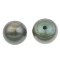 Perles nacres de culture d'eau douce demi percées , perle d'eau douce cultivée, bouton, semi-foré, vert foncé, 7-7.5mm Environ 1mm, Vendu par paire