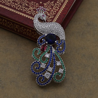 Cubic Zirconia Micro Pave Brass Pendant, Peacock, platinum plated, micro pave cubic zirconia Approx 