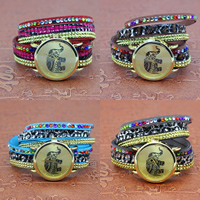 Pulsera Reloj de Moda, aleación de zinc, con cordón de lana & Vidrio, movimiento chino, chapado en color dorado, ajustable & con diamantes de imitación, más colores para la opción, 45mm, longitud:aproximado 9 Inch, Vendido por Sarta