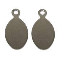 Unbearbeitetes Schild aus Edelstahl, flachoval, Kundenindividuell, originale Farbe, 10x19.5x1mm, Bohrung:ca. 2mm, 1500PCs/Tasche, verkauft von Tasche