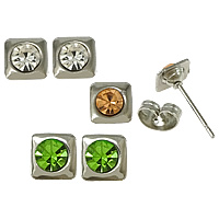 mit Strass besetzter Ohrstecker aus Edelstahl, Quadrat, keine, 6x6x3.5mm, verkauft von PC