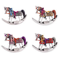 El esmalte Broche, aleación de zinc, Caballo, chapado en color de plata antigua, con diamantes de imitación, más colores para la opción, 37x52mm, Vendido por UD