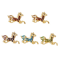 Broche de diamantes de imitación de la aleación de Zinc, Caballo, chapado en color dorado, con diamantes de imitación, más colores para la opción, 24x27mm, Vendido por UD