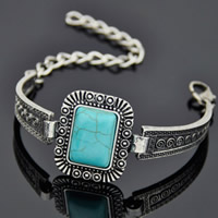 pulsera de aleación de cinc de turquesa, aleación de zinc, con Turquesa sintético, con 5cm extender cadena, Rectángular, chapado en color de plata antigua, libre de plomo & cadmio, 45mm, longitud:aproximado 7.5 Inch, Vendido por Sarta