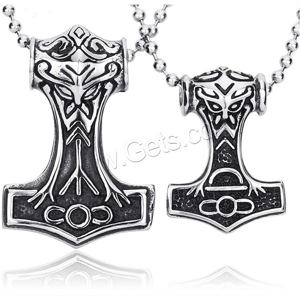 Pendentif en acier inoxydable Thor Hammer, acier inoxydable 316L, Le marteau de Thor, normes différentes pour le choix & noircir, Trou:Environ 3-5mm, Vendu par PC