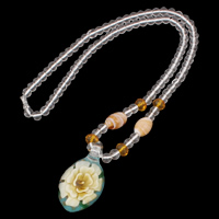 Collier en cristal Murano, chalumeau, avec cristal & verre, laiton fermoir magnétique, ovale plat, fait à la main, facettes & fleur intérieure & feuille d'or, 6mm Environ 20.5 pouce, Vendu par brin