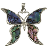 Colgante de concha de abulón, metal, con Nácar de Abulón, Mariposa, chapado en color de platina, 51x43x4mm, agujero:aproximado 4x5.5mm, Vendido por UD