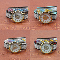 Reloj Wrap, aleación de zinc, con perlas de resina & cordón de lana & Vidrio, movimiento chino, chapado en color dorado, con diamantes de imitación & 2-sarta, más colores para la opción, 38mm, 18mm, longitud:aproximado 18 Inch, Vendido por Sarta