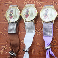 Pulsera Reloj de Moda, aleación de zinc, con Cinta de tarlatán & Vidrio, movimiento chino, chapado en color dorado, ajustable & con diamantes de imitación, más colores para la opción, 38mm, longitud:aproximado 9 Inch, Vendido por Sarta