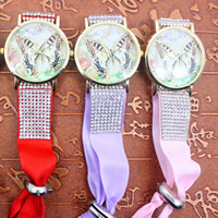 Pulsera Reloj de Moda, aleación de zinc, con Cinta de tarlatán & Vidrio, movimiento chino, chapado en color dorado, ajustable & con diamantes de imitación, más colores para la opción, 38mm, longitud:aproximado 9 Inch, Vendido por Sarta