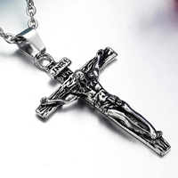 Collier hommes, acier inoxydable, Crucifix, chaîne ovale & pour homme & noircir Environ 19.68 pouce, Vendu par brin