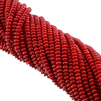 Abalorios de Coral, Coral natural, Toroidal, Rojo, Grado A, 5x3mm, agujero:aproximado 0.8mm, longitud:aproximado 16 Inch, aproximado 132PCs/Sarta, Vendido por Sarta