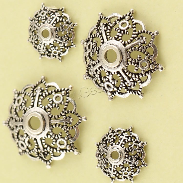 Brass Bead Cap, Flower, antique silver color plated, different size for choice, lead & cadmium free, Hole:Approx 1.5mm, Sold By PC