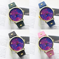 Reloj de Pulsera de mujeres, aleación de zinc, con Cuero de PU & Vidrio, movimiento chino, chapado en color dorado, diseño estrellado & ajustable & con diamantes de imitación, más colores para la opción, 38mm, 18mm, longitud:aproximado 9 Inch, Vendido por UD