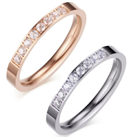 Stainless Steel Finger Ring, plated & with rhinestone 3mm 