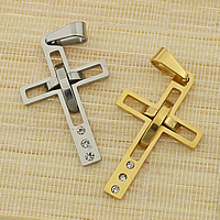 Stainless Steel Cross Pendants, plated, with rhinestone Approx 