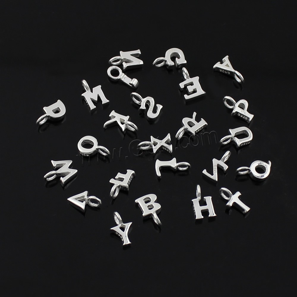 Sterling Silver Letter Pendants, 925 Sterling Silver, plated, different styles for choice, more colors for choice, Hole:Approx 2mm, Sold By PC