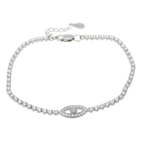 Zircon pavent Bracelet en argent sterling, argent sterling 925, avec 1lnch chaînes de rallonge, œil, pavé de micro zircon  Environ 6.5 pouce, Vendu par brin