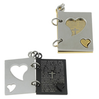 Stainless Steel Pendants, Book, plated, with cross pattern & with letter pattern Approx 4mm 