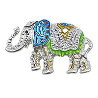 Broche de diamantes de imitación de la aleación de Zinc, Elefante, chapado en color de platina, esmalte & con diamantes de imitación, 56x37x10mm, Vendido por UD