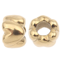 Abalorios Estilo Europeo de Acero Inoxidable, Flor, chapado en color dorado, sin rosca, 9x13mm, agujero:aproximado 5mm, Vendido por UD