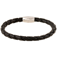 Men Bracelet, Cowhide, zinc alloy magnetic clasp, platinum color plated, for man, black, 5mm Approx 8 Inch 