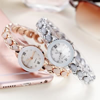 Pulsera Reloj de Moda, acero inoxidable, con dial de aleación de cinc & Vidrio, movimiento chino, chapado, para mujer & esmalte & con diamantes de imitación, más colores para la opción, 29mm, longitud:aproximado 7 Inch, Vendido por UD