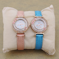 Reloj de Pulsera de mujeres, aleación de zinc, con Cuero de PU & Vidrio, movimiento chino, chapado, ajustable & esmalte & con diamantes de imitación, más colores para la opción, libre de níquel, plomo & cadmio, 41x32x8.5mm, 12mm, longitud:aproximado 8 Inch, Vendido por UD