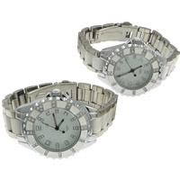 Paar Uhrenarmbänder, Zinklegierung, mit Porzellan & Glas, Platinfarbe platiniert, für paar & mit Strass, keine, frei von Kadmium, 30mm, 38mm, 14-18mm, Länge:ca. 9 ZollInch, ca. 9.1 ZollInch, verkauft von Paar