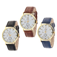 Unisex Wrist Watch, Zinc Alloy, with PU Leather & Glass, Chinese movement, plated, adjustable & waterproof 20mm Approx 9.4 Inch 