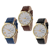 Unisex Wrist Watch, Zinc Alloy, with PU Leather & Glass, Chinese movement, plated, adjustable & waterproof 20mm Approx 9.4 Inch 