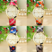 Reloj de Pulsera de mujeres, aleación de zinc, con Cuero de PU & Vidrio, movimiento chino, chapado en color dorado, patrón de cuadros & ajustable, más colores para la opción, 38mm, 17mm, longitud:aproximado 9.4 Inch, Vendido por UD