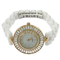 Reloj de Pulsera de mujeres, Porcelana, con Vidrio & aleación de zinc, chapado en color rosa dorada, con diamantes de imitación, 35mm, 14mm, longitud:aproximado 7.8 Inch, Vendido por UD