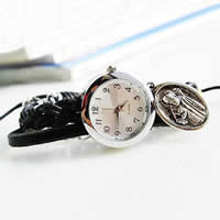 Reloj Wrap, aleación de zinc, con Cordón de algodón encerado & cadena de hierro & Cuero de vaca & Vidrio, chapado en color de platina, ajustable & para mujer, Negro, 26mm, 15mm, longitud:aproximado 7 Inch, Vendido por UD