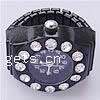 Montre bague, alliage de zinc, avec verre, Plat rond, peinture, avec strass, noire Vendu par PC