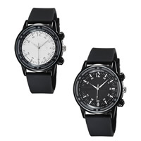 Men Wrist Watch, Zinc Alloy, with Glass & Silicone, Chinese movement, plumbum black color plated, adjustable & for man Approx 10.4 Inch 